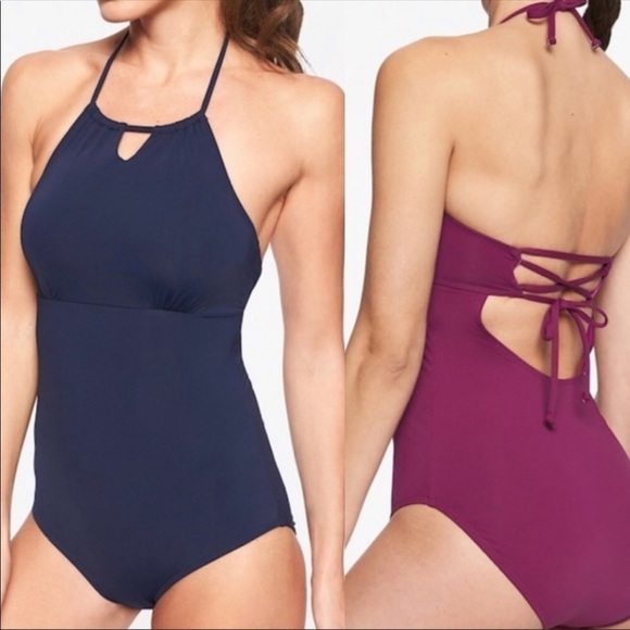Athleta One Piece Keyhole Swimsuit Navy Bl… - Picture 2 of 8